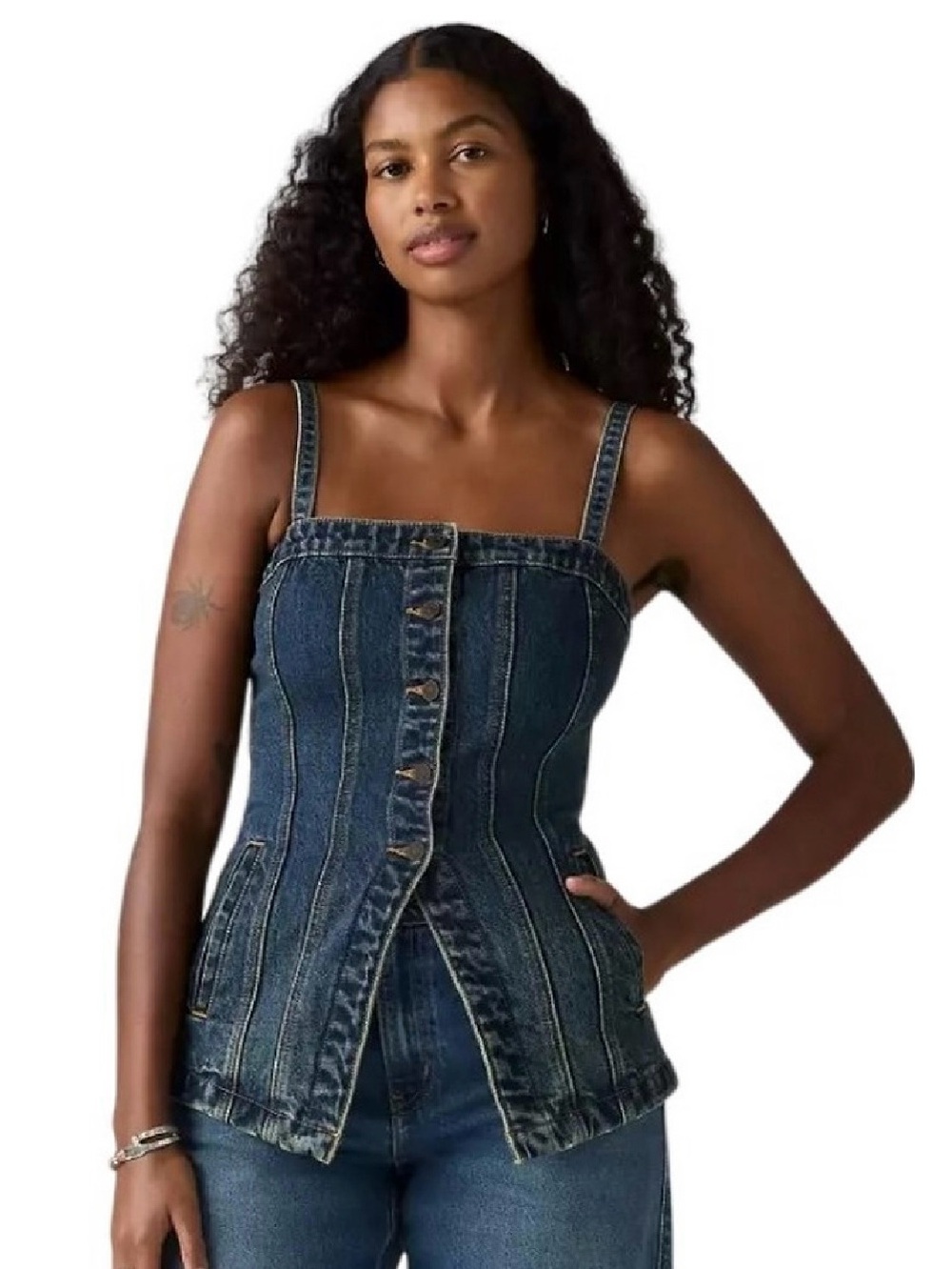 Levi's Premium Tailored Denim Bustier Corset Top Cami - Medium Wash Size M
